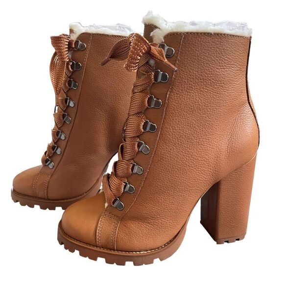 NIB Schutz Zhara Winter Leather Heeled Booties With Faux Fur Lining Size 8.5 - Picture 3 of 16